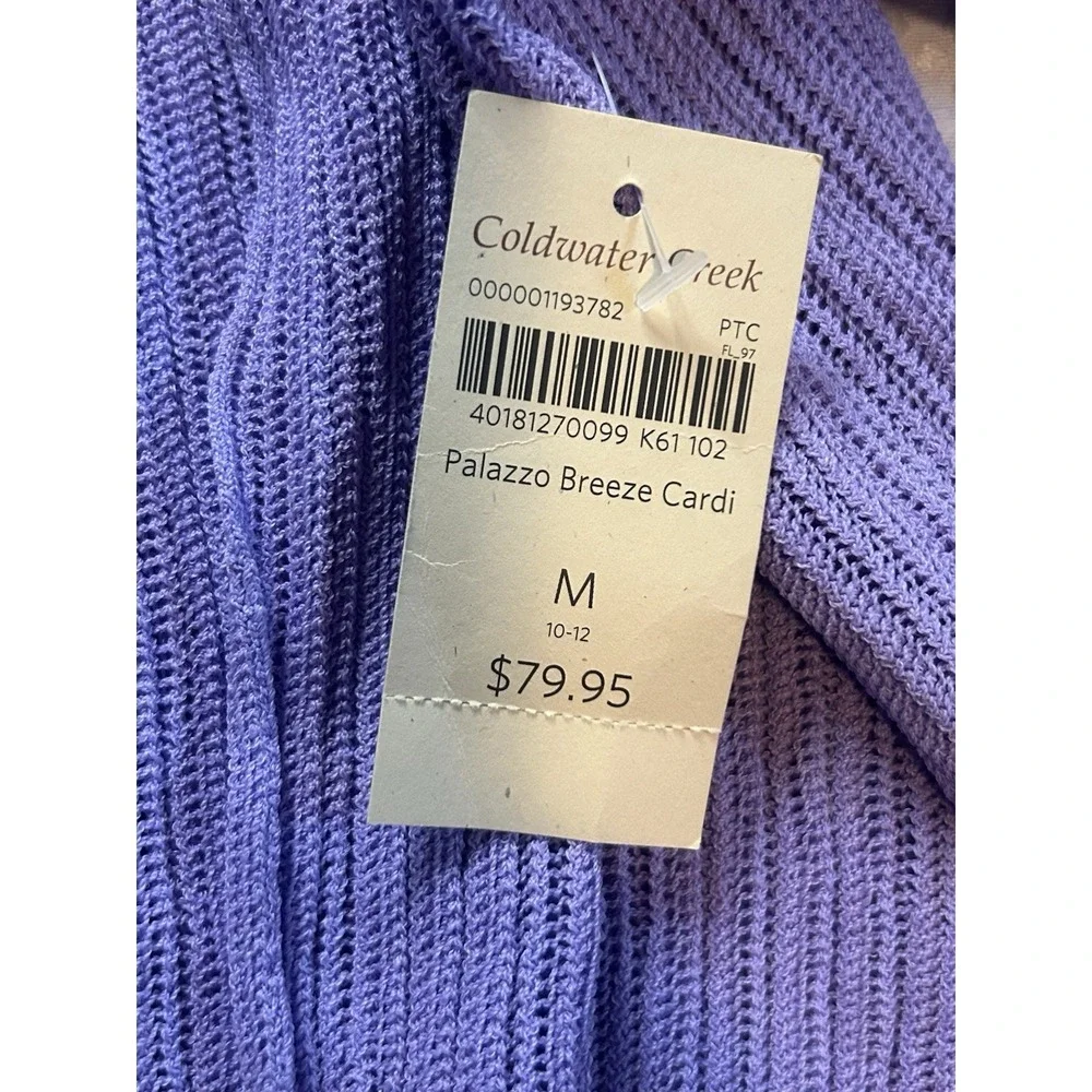 Coldwater Creek NEW Open Front Cardi Purple Women's Medium 10/12 Spring Easter